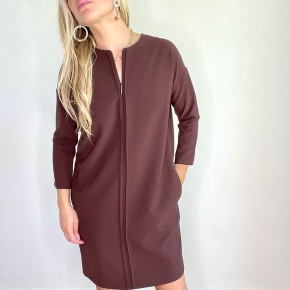 Vince Brown / Burgundy Long Sleeve Shift Dress XS - Picture 4 of 12